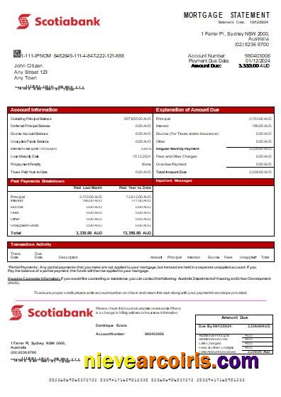 Australia Scotiabank bank mortgage statement